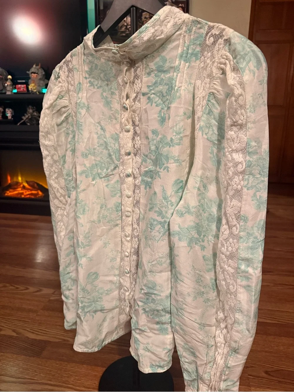Loveshackfancy- White and Light Blue Floral Lace Blouse
